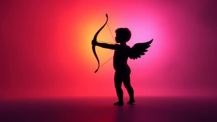 Silhouette of cupid holding bow and arrow against colorful background  
