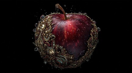 Red Apple With Sparkling Particles In Splash