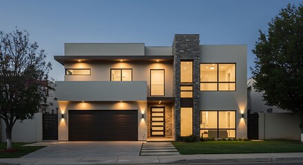 modern facade of a Luxury house, modern architecture of mexico, modern residential houses of two floors. Guadalajara, Jalisco, Mexico, October 02, 2024. infonavit, Fovissste.