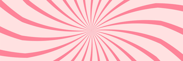 Candy color sunburst background. Abstract pink cream sunbeams design wallpaper. Colorful spinning lines for template, banner, poster, flyer. Sweet rotating cartoon swirl or whirlpool.