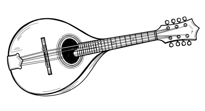 Elegant Mandolin Illustration: Captivating Musical Instrument Design in Black and White
