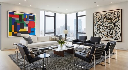 Modern Living Room Interior Design with Abstract Art.