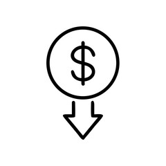 Obraz premium Dollar symbol with downward arrow indicating financial decline concept 