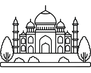 Elegant mughal palace architecture outline with traditional indian scenery elements