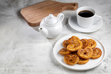 Tasty French Palmier Cookies Pastry. Palmiers or elephant ears.