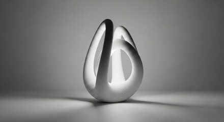 An abstract organic sculpture with intertwined loops casts a shadow on a smooth surface