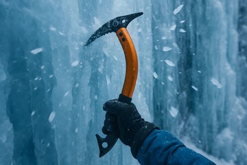 Close-up of Ice Axe in Use During Ice Climbing