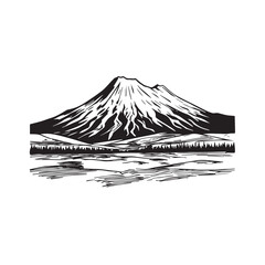 Black and White Mountain Illustration Image in Minimalist Line Art Style, Clean and Elegant Design