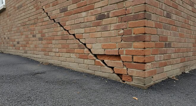 Crack in the brick wall due to a foundation problem, settling of the house