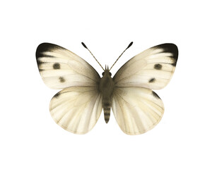 Butterfly Pieris Brassicae Realistic Illustration Isolated – Detailed Entomology Clipart for Nature, Floral and Botanical Designs