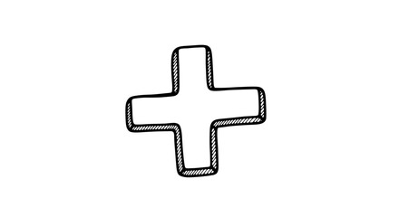 Fototapeta premium Hand Drawn Black and White Plus Sign Illustration