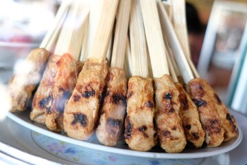 Grilled Fish Cakes on Skewers, Local Delicacy, Asian Street Food