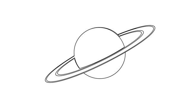 Minimalist Line Drawing of Saturn Against White Background