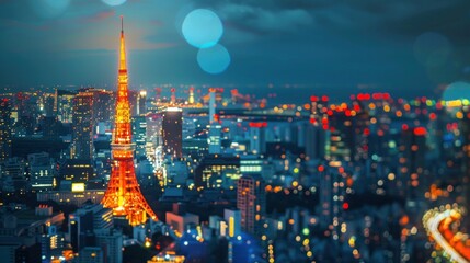 Night city skyline view