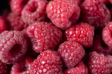 Closeup view group of raspberries as a background