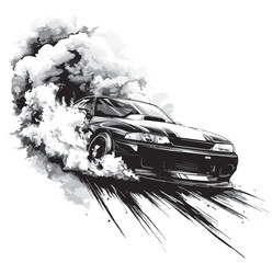 black and white JDM car vector isolated white background