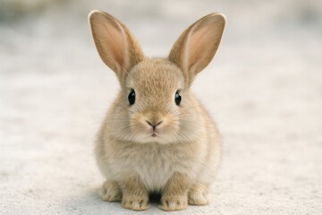 Adorable fluffy bunny on ground.