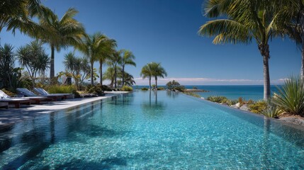 Serene poolside view by the ocean