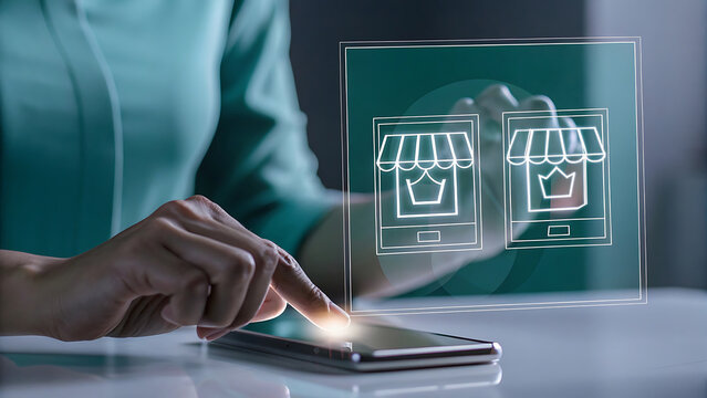 Smartphone with glowing futuristic holographic mobile payment system