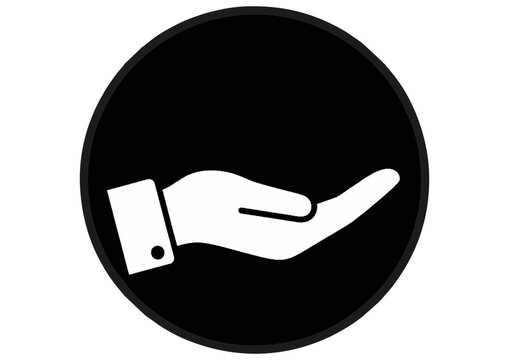 Black hand silhouette icon symbolizing interaction and assistance on a plain background