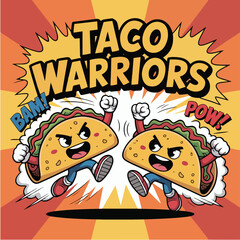 Taco warriors cartoon fight design for apparel and merchandise isolated on transparent background