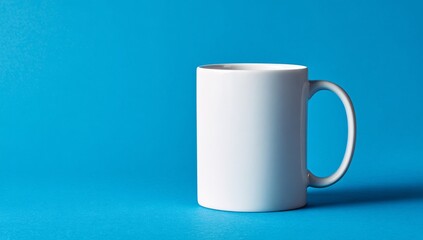 White Ceramic Mug on Light Blue Background