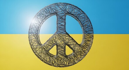 Peace Symbol on Ukrainian Flag Background.