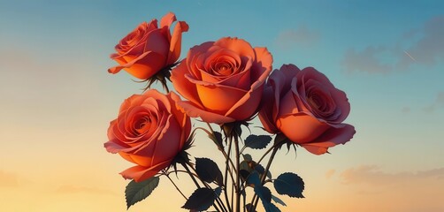 An abstract interpretation of roses using warm sunset hues and bold shapes to evoke a sense of energy and passion.