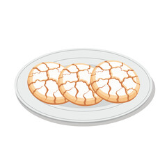 Delicious crinkle cookies on white plate sweet dessert snack illustration