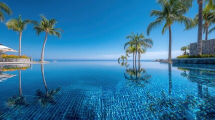 Fototapeta premium Pool mirrors sunny sky palms