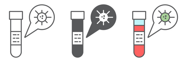 Obraz premium Test tube line icon, blood and coronavirus, test tube with covid-19 sign, vector graphics, a linear icon on a white background, eps 10.