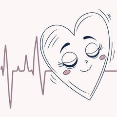 Smiling heart with heartbeat line, health concept