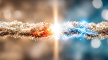 A stunning visual representation of energy, showcasing contrasting elements of fire and ice colliding in a brilliant display.