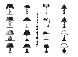 Elegant Black Silhouette Table Lamp Vector with Classic and Contemporary Minimal Style Shades