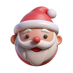 A jolly 3d santa claus head with a cheerful smile, isolated on transparent background, embodies the spirit of christmas and holiday joy