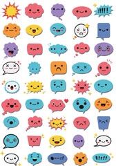 Obraz premium A collection of cartoon speech bubbles with various expressive emoji faces