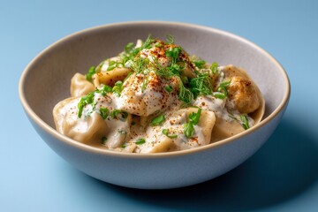 Shish Barak Served in Bowl on Blue Background