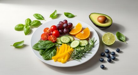 Vibrant assorted fresh fruits and vegetables, promoting healthy eating habits