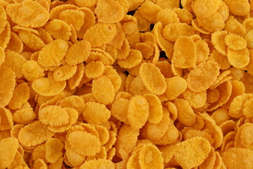 Corn flakes background. Top view cornflake cereal box for morning breakfast