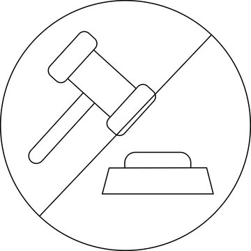 sketch of prohibited icon and judge's gavel icon