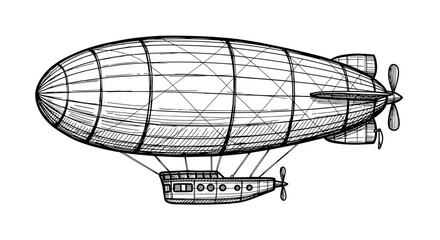 Vintage Airship Illustration: Steampunk Dirigible Soaring in the Skies
