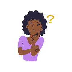 Schoolgirl with questions. Training, education and learning. The child pulls his hand up. Cartoon flat vector illustration isolated on white background