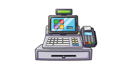 Cash register system with modern payment terminal illustration