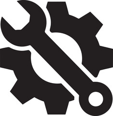 Black Wrench And Gear Icon Symbol For Repair Maintenance And Industry spanner tool