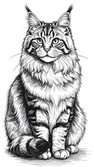 Black and white drawing of a cat