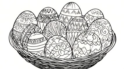 A colorful Easter egg basket filled with decorated eggs, perfect for springtime celebrations and holiday decorations