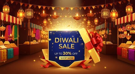 Discover vibrant Diwali festival market promotions with sweets, textiles, and glowing lanterns for a stunning holiday celebration and festive sale event