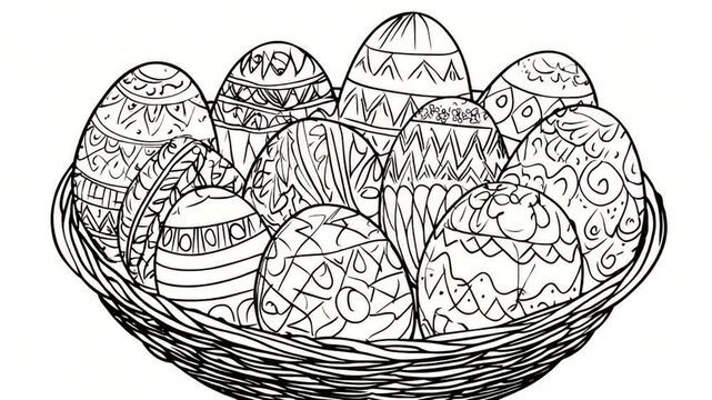 A colorful Easter egg basket filled with decorated eggs, perfect for springtime celebrations and holiday decorations