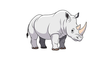 Obraz premium Cartoon White Rhinoceros Standing Isolated on Clean White Background