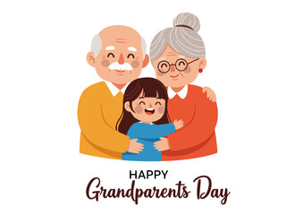 Happy Grandparents Day: Smiling Grandparents and Grandchild Embracing.